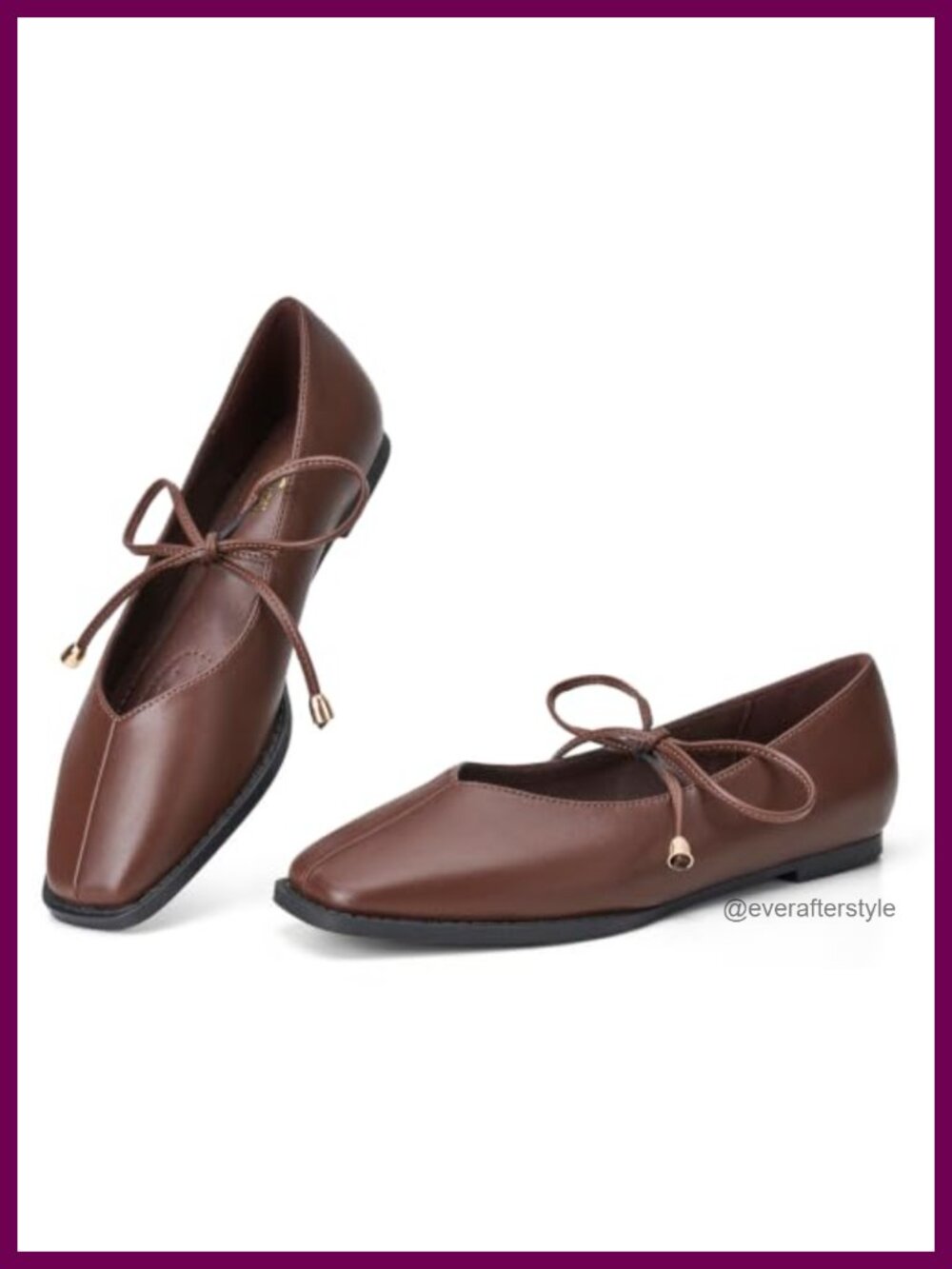 Lace Up Ballet Flats Square Toe PU Leather Cushioned Dress Shoes
